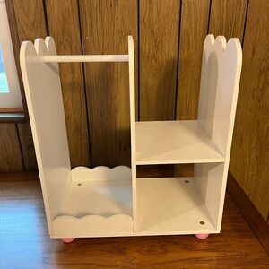 White Wooden Closet Shelf for 18” doll clothes with hangers